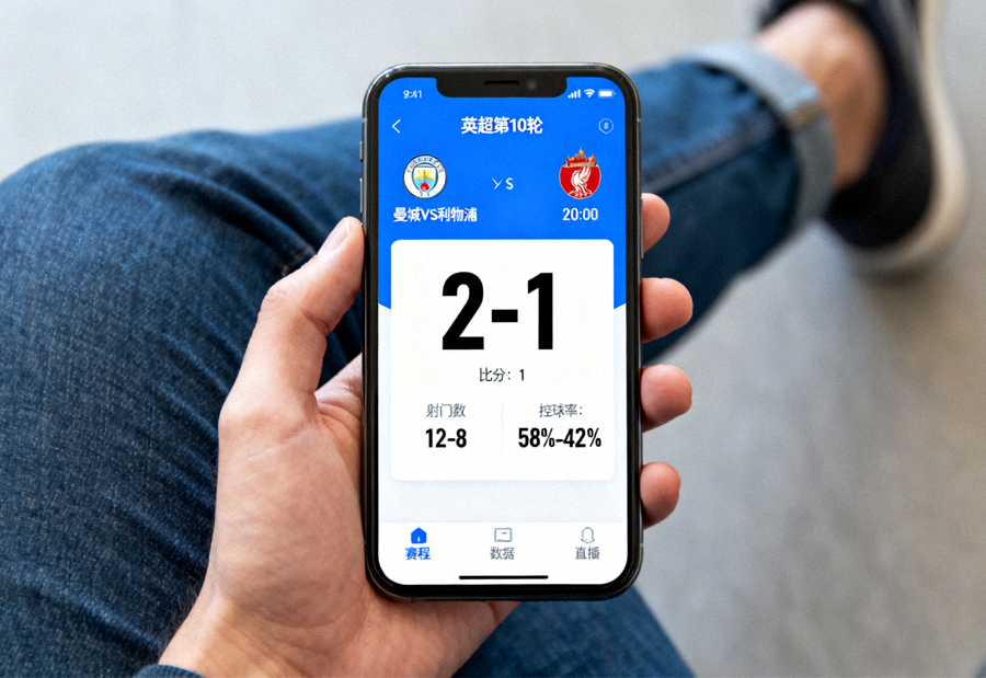 体育赛事平台移动端使用场景，用户在手机端查看比分与赛事信息